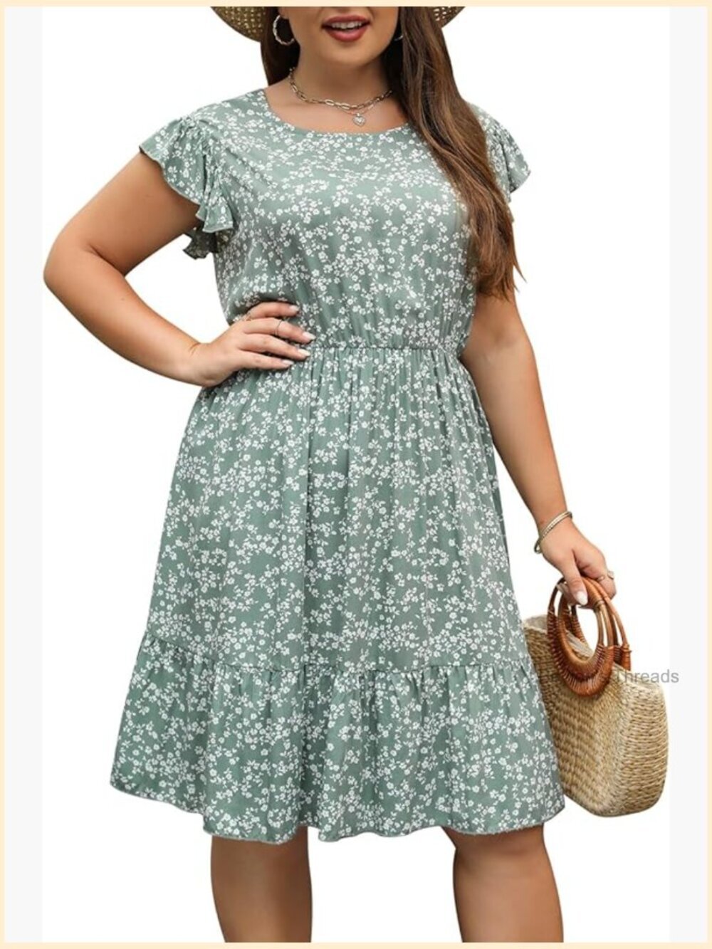 Plus Size Floral Tiered Midi Dress with Pockets